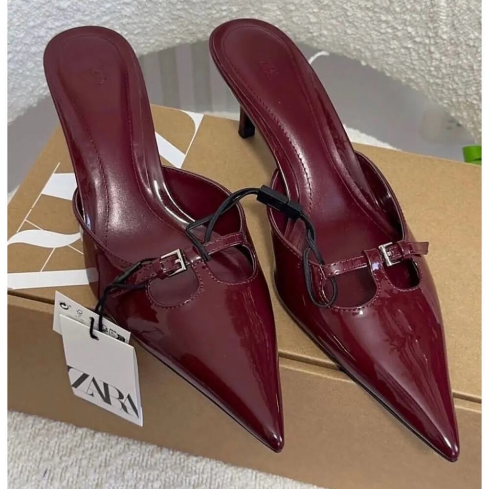 ZARA Burgundy Patent Pointed Toe Slip-On Heeled Mules NWT – Size 6.5 & 8 - Picture 14 of 16